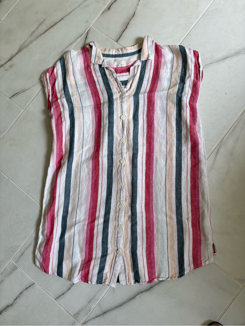 Thread & Supply Striped Sleeveless Button-Down Top in Pink, Gray and Cream
